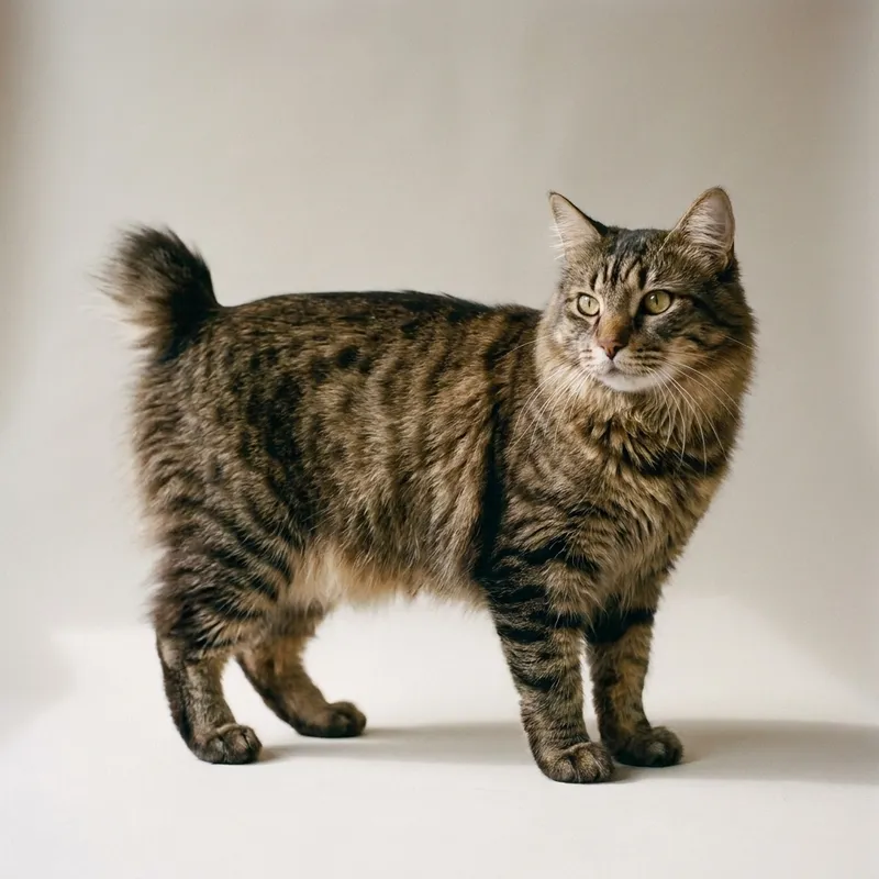 A American Bobtail cat sitting, full body