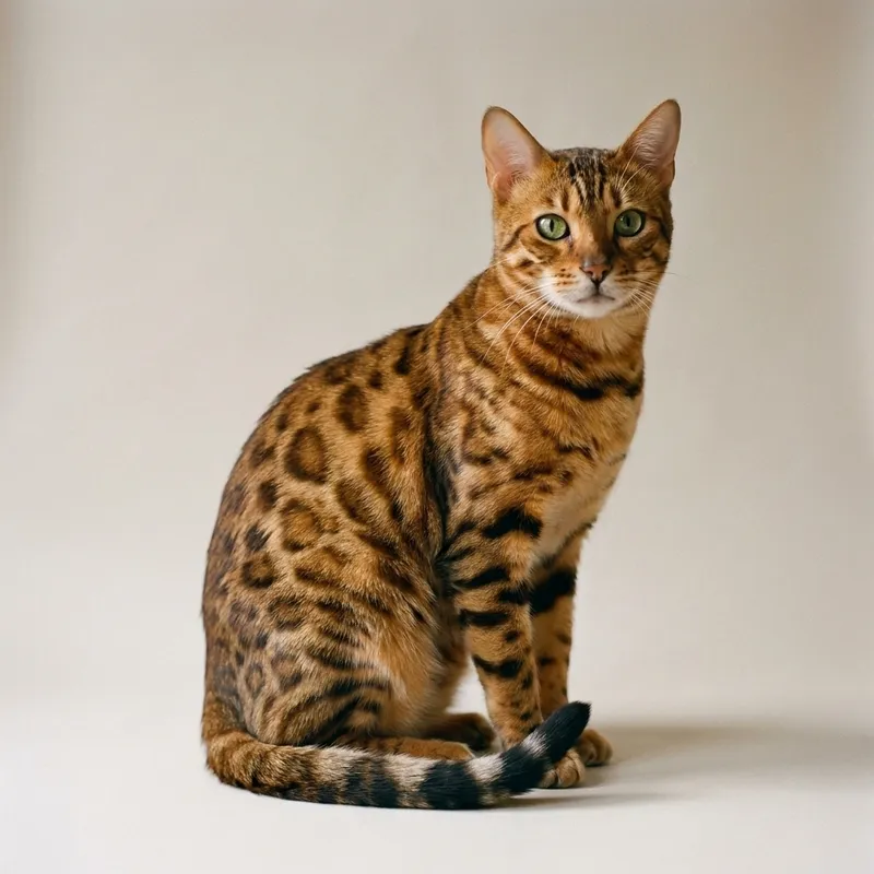 A Bengal cat sitting, full body