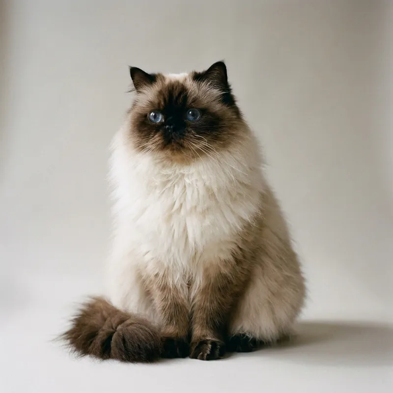 A Himalayan cat sitting, full body