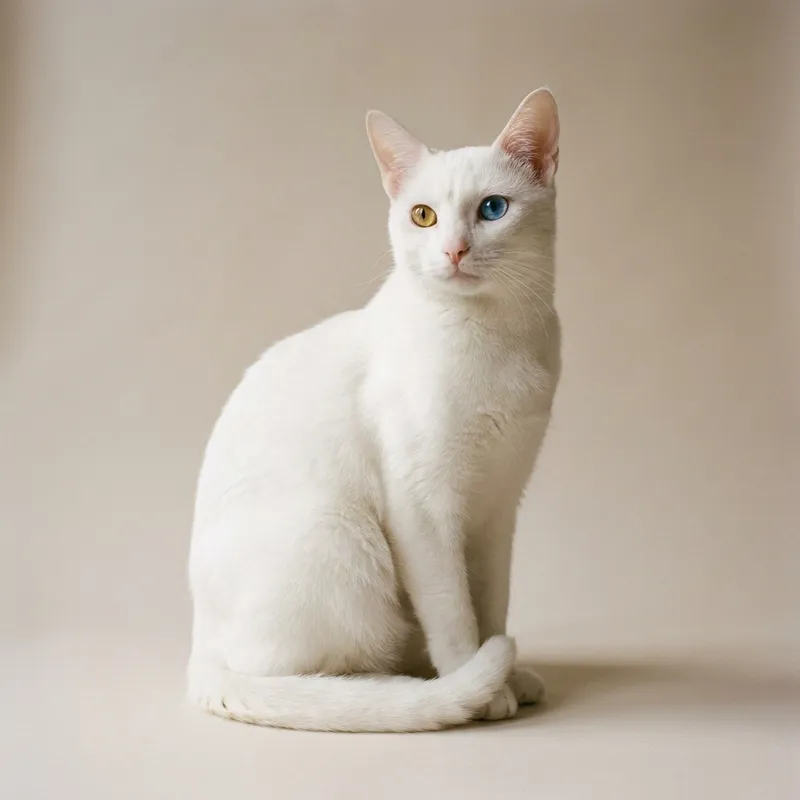 A Khao Manee cat sitting, full body