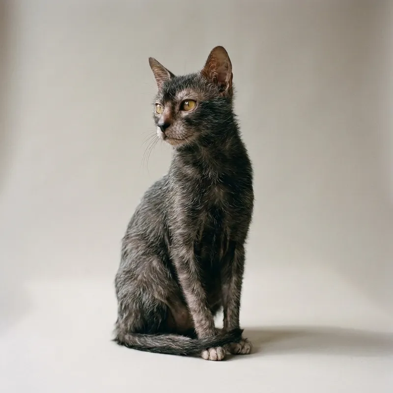 A Lykoi cat sitting, full body