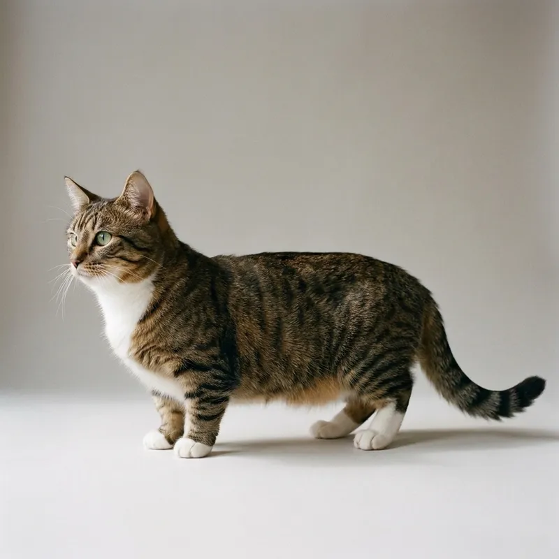 A Munchkin cat sitting, full body