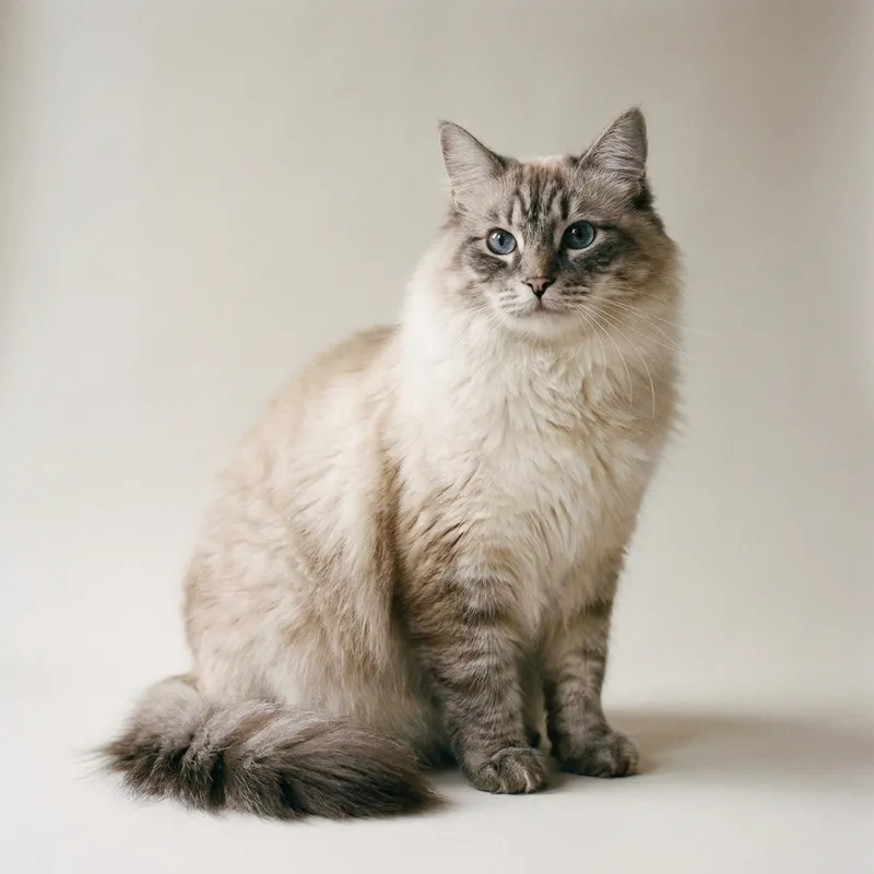 A Neva Masquerade cat sitting, full body