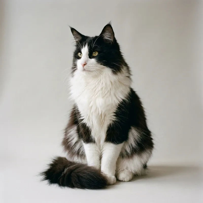 A Norwegian Forest Cat cat sitting, full body