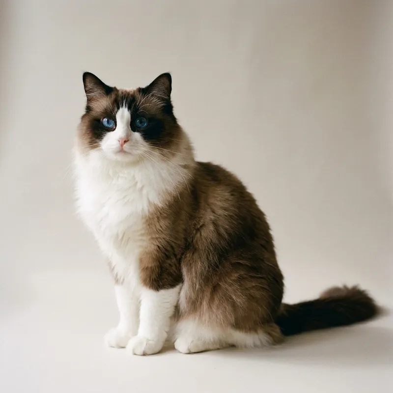 A Ragdoll cat sitting, full body