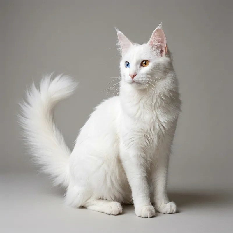 A Turkish Angora cat sitting, full body